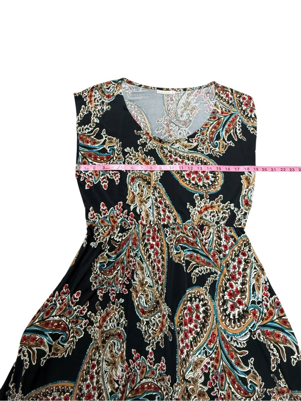 Boho Paisley Fit & Flare Midi Dress Navy Multi Colour Cap Sleeve Pockets Size XL - Picture 7 of 11